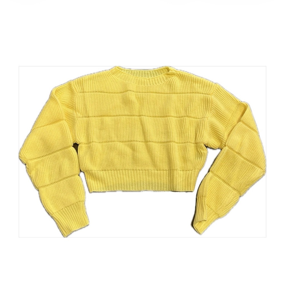 SHEIN Yellow Cropped Knit Sweater Ribbed Long Sleeve XS 2 Soft Chunky